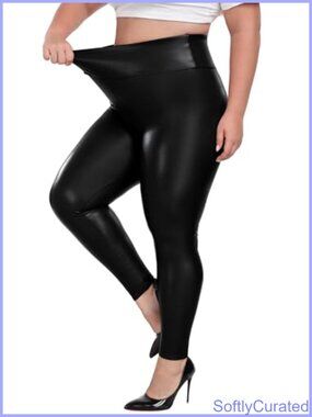 Plus Size Faux Leather High Waist Leggings Stretchy Pull On Pants
